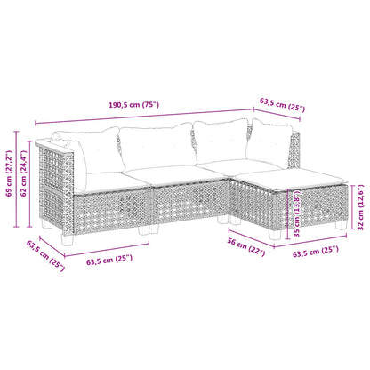 Set Divani da Giardino 4 pz con Cuscini in Polyrattan Grigio | homemem39