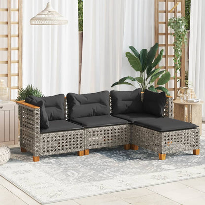 Set Divani da Giardino 4 pz con Cuscini in Polyrattan Grigio - homemem39