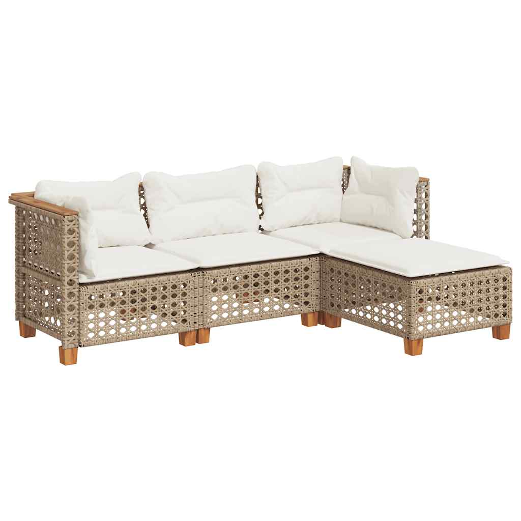 Set Divano da Giardino 4 pz con Cuscini Beige in Polyrattan | homemem39