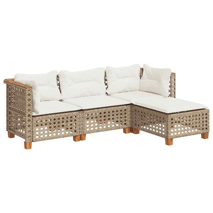 Set Divano da Giardino 4 pz con Cuscini Beige in Polyrattan | homemem39