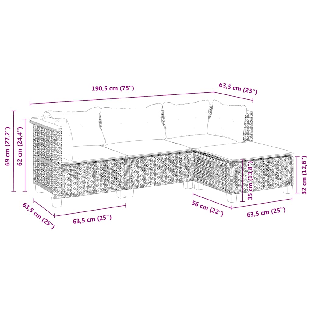 Set Divano da Giardino 4 pz con Cuscini Beige in Polyrattan | homemem39