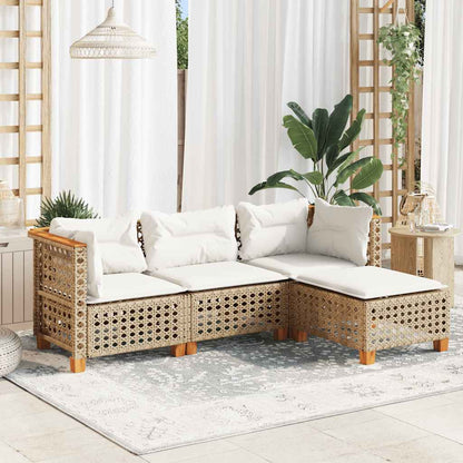 Set Divano da Giardino 4 pz con Cuscini Beige in Polyrattan | homemem39