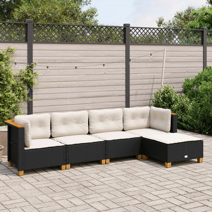 Set Divani da Giardino 5 pz con Cuscini in Polyrattan Nero - homemem39