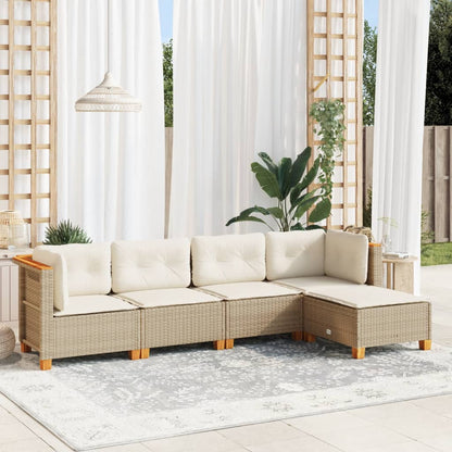 Set Divano da Giardino 5 pz con Cuscini Beige in Polyrattan - homemem39