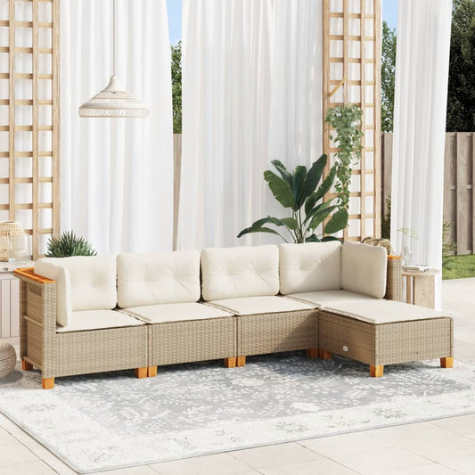 Set Divano da Giardino 5 pz con Cuscini Beige in Polyrattan - homemem39