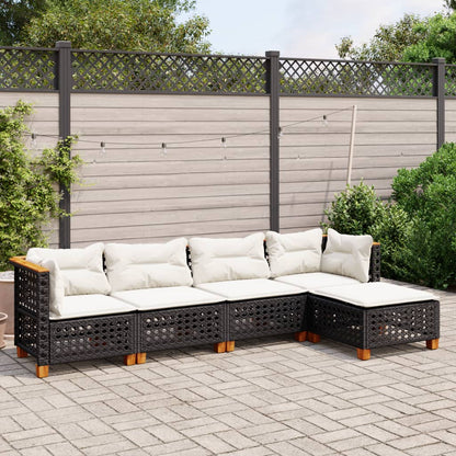Set Divani da Giardino 5 pz con Cuscini in Polyrattan Nero | homemem39