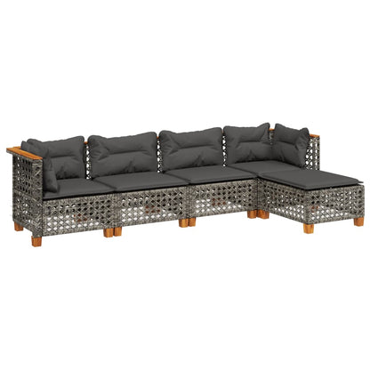Set Divano da Giardino 5 pz con Cuscini Grigio in Polyrattan | homemem39