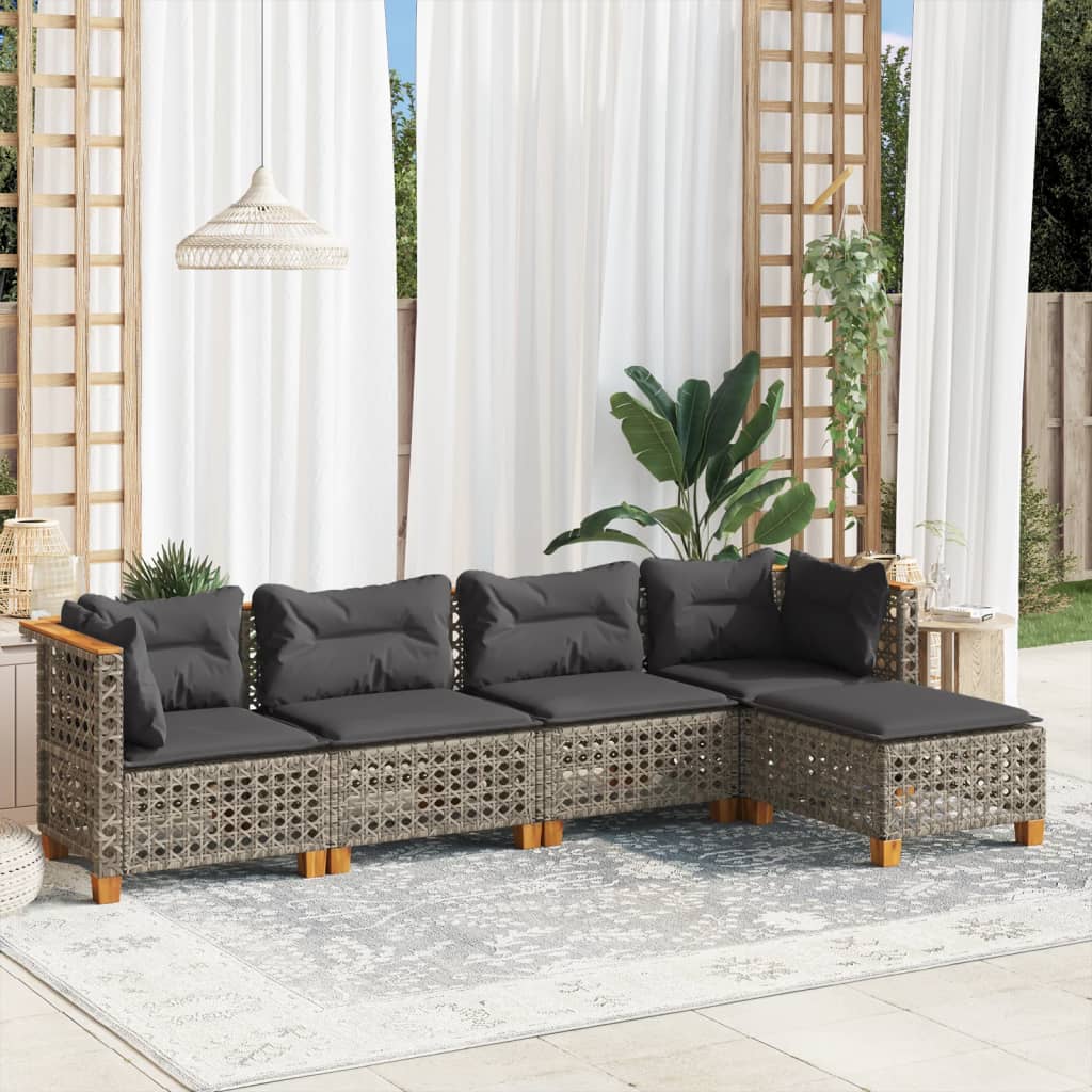 Set Divano da Giardino 5 pz con Cuscini Grigio in Polyrattan | homemem39