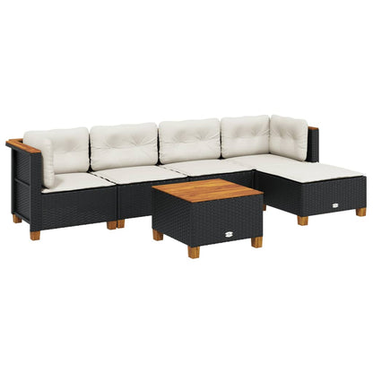 Set Divano da Giardino 6 pz con Cuscini Nero in Polyrattan | homemem39