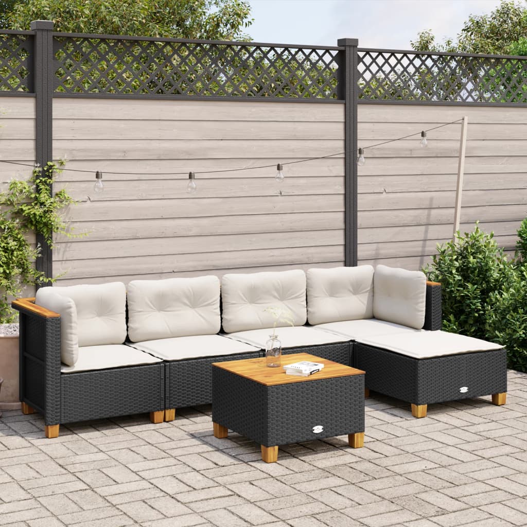 Set Divano da Giardino 6 pz con Cuscini Nero in Polyrattan | homemem39