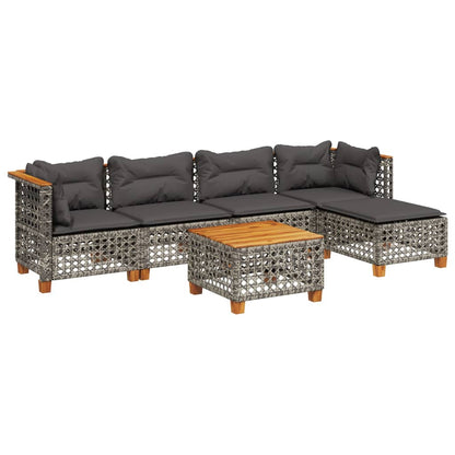Set Divano da Giardino 6 pz con Cuscini Grigio in Polyrattan | homemem39