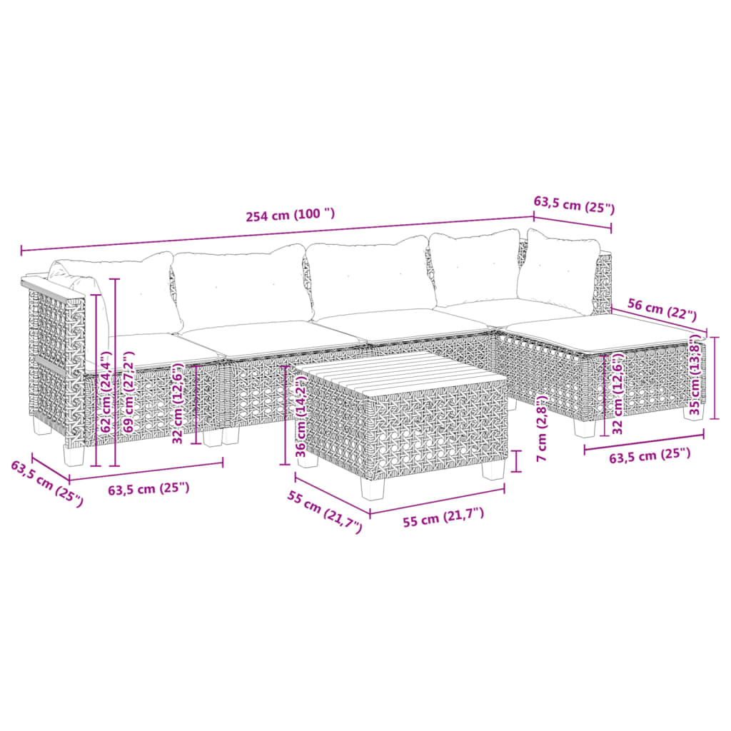 Set Divano da Giardino 6 pz con Cuscini Grigio in Polyrattan | homemem39