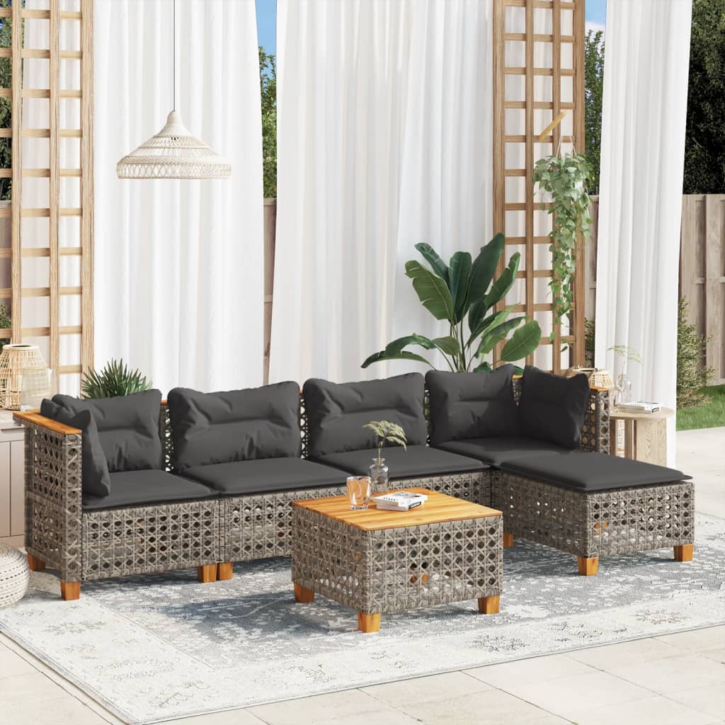 Set Divano da Giardino 6 pz con Cuscini Grigio in Polyrattan - homemem39