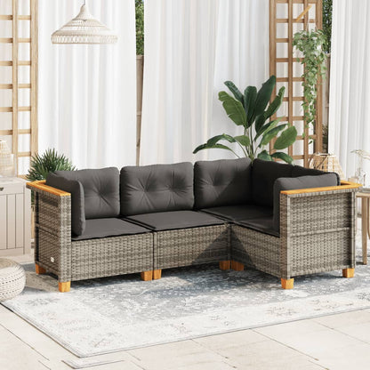 Set Divani da Giardino 4 pz con Cuscini in Polyrattan Grigio - homemem39