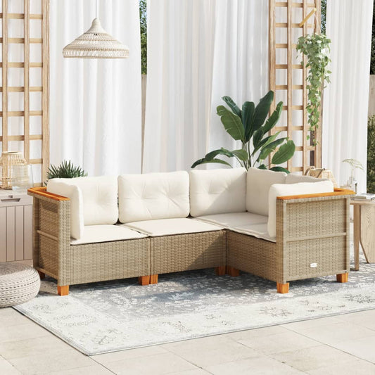 Set Divano da Giardino 4 pz con Cuscini Beige in Polyrattan - homemem39