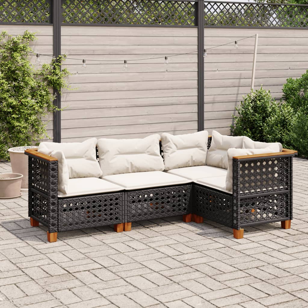 Set Divani da Giardino 4 pz con Cuscini Nero in Polyrattan | homemem39