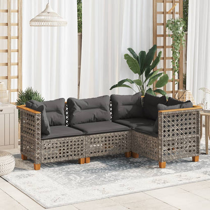 Set Divani da Giardino 4 pz con Cuscini in Polyrattan Grigio - homemem39