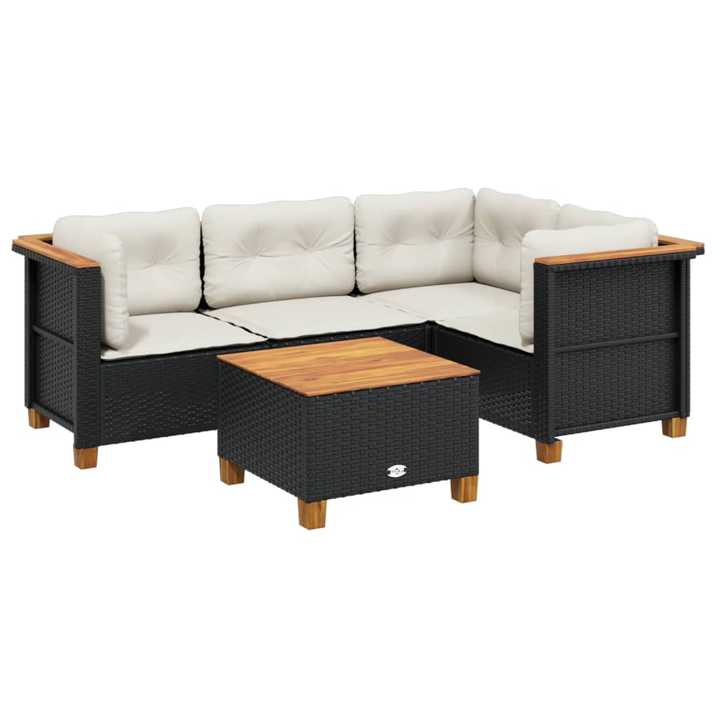 Set Divani da Giardino 5 pz con Cuscini in Polyrattan Nero | homemem39