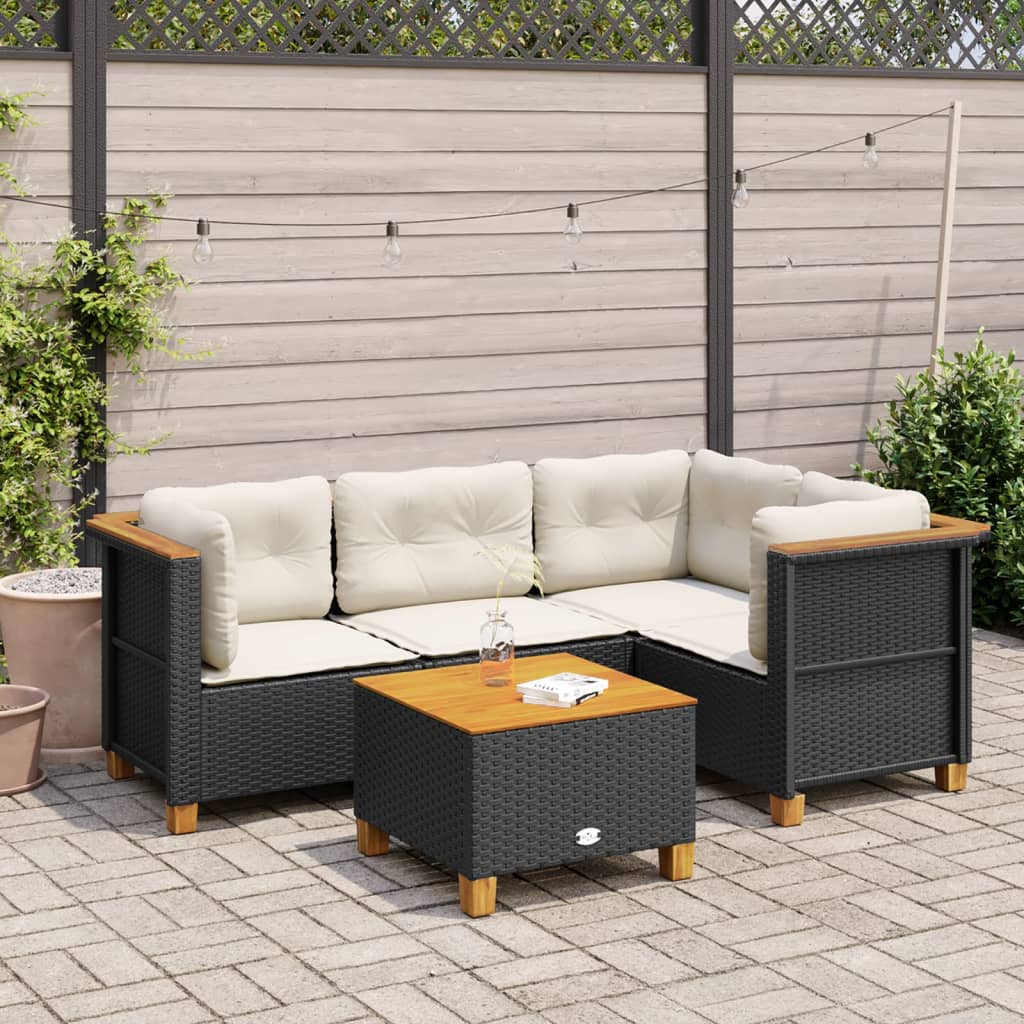 Set Divani da Giardino 5 pz con Cuscini in Polyrattan Nero | homemem39
