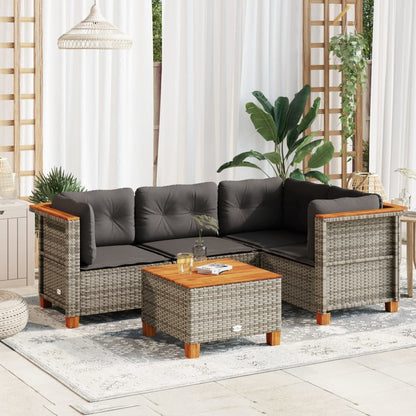 Set Divano da Giardino 5 pz con Cuscini Grigio in Polyrattan - homemem39