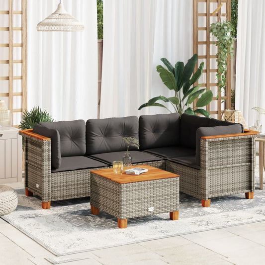 Set Divano da Giardino 5 pz con Cuscini Grigio in Polyrattan - homemem39