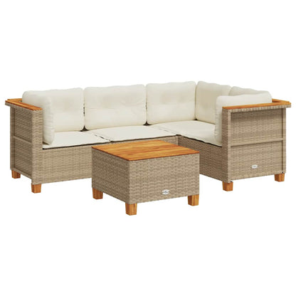 Set Divano da Giardino 5 pz con Cuscini Beige in Polyrattan - homemem39