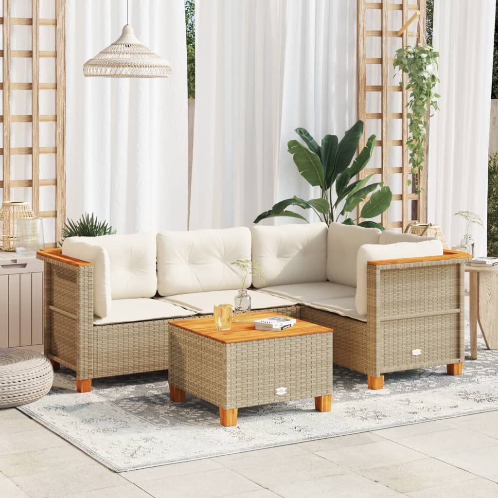 Set Divano da Giardino 5 pz con Cuscini Beige in Polyrattan - homemem39
