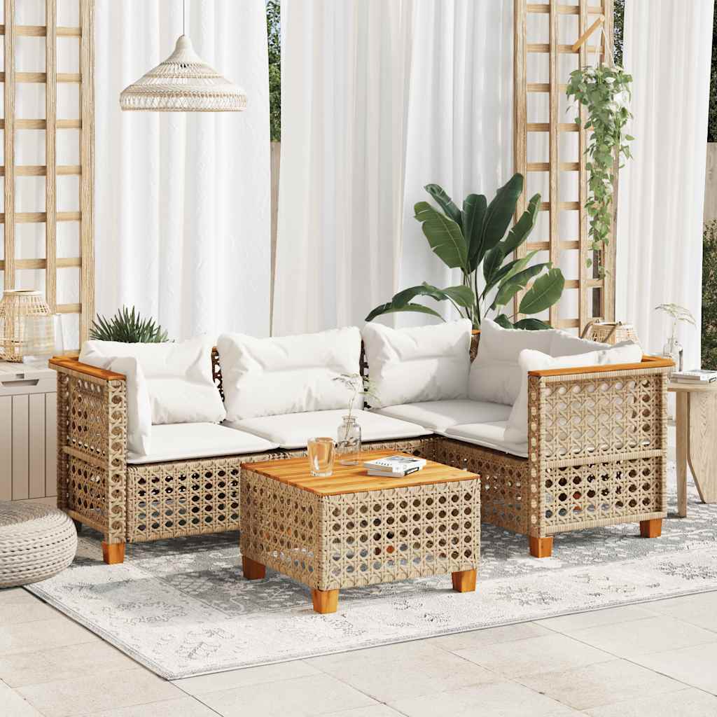 Set Divano da Giardino 5 pz con Cuscini Beige in Polyrattan - homemem39