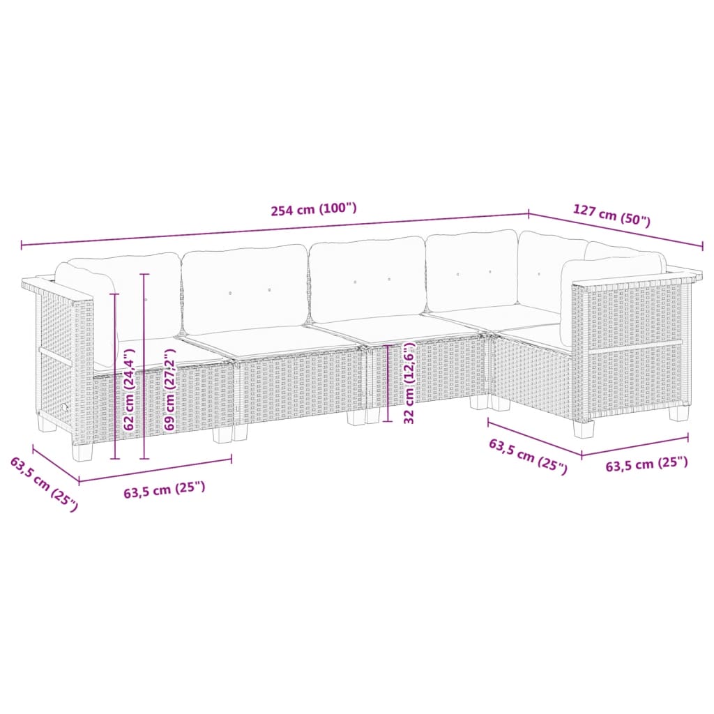 Set Divani da Giardino 5 pz con Cuscini in Polyrattan Nero | homemem39