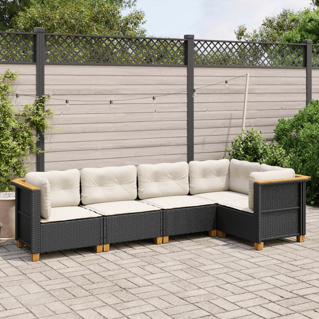 Set Divani da Giardino 5 pz con Cuscini in Polyrattan Nero - homemem39
