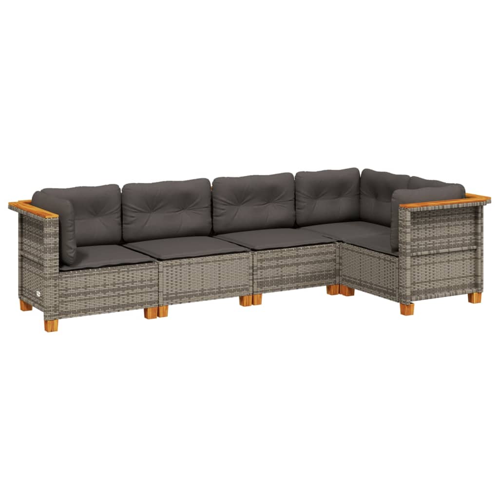Set Divano da Giardino 5 pz con Cuscini Grigio in Polyrattan