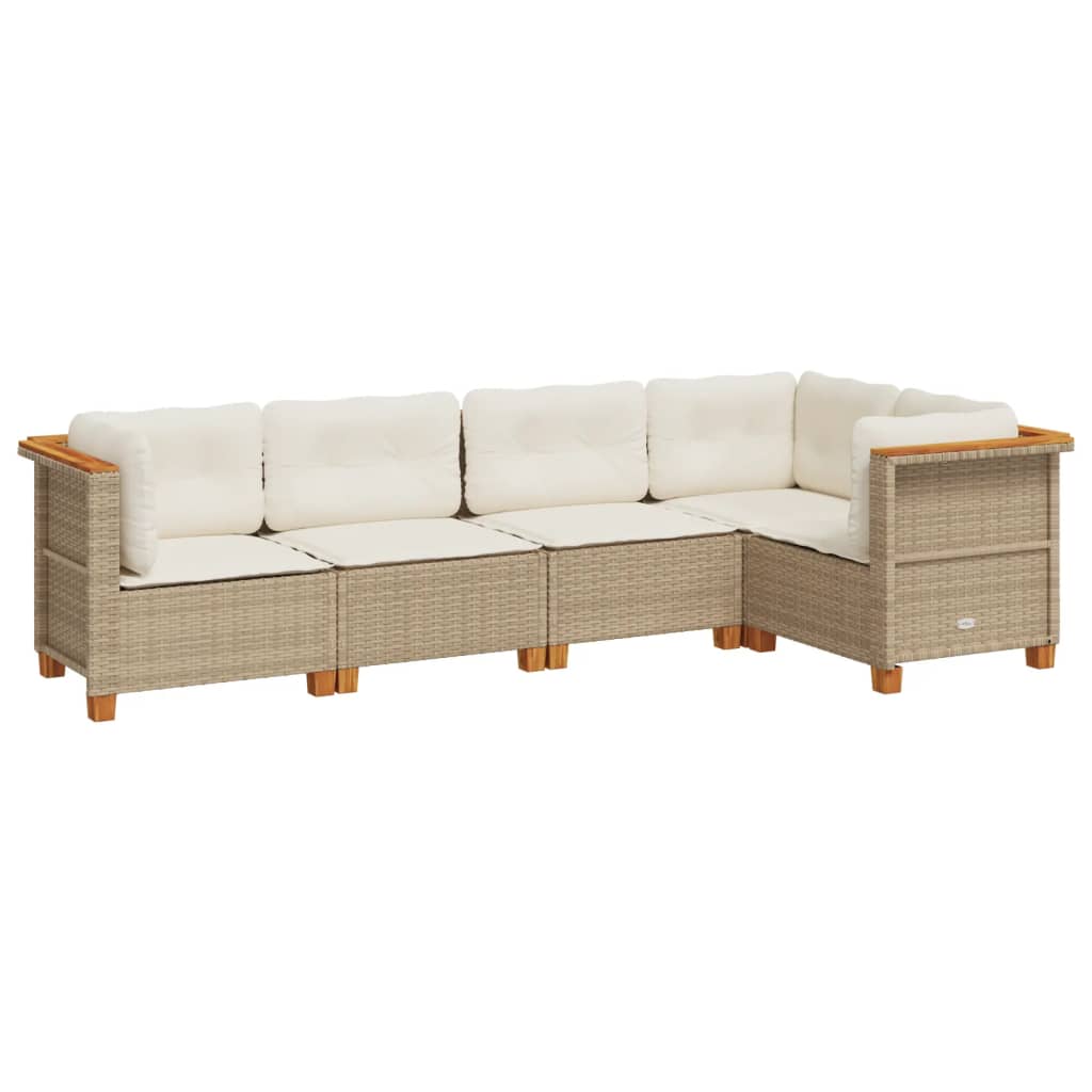 Set Divano da Giardino 5 pz con Cuscini Beige in Polyrattan - homemem39