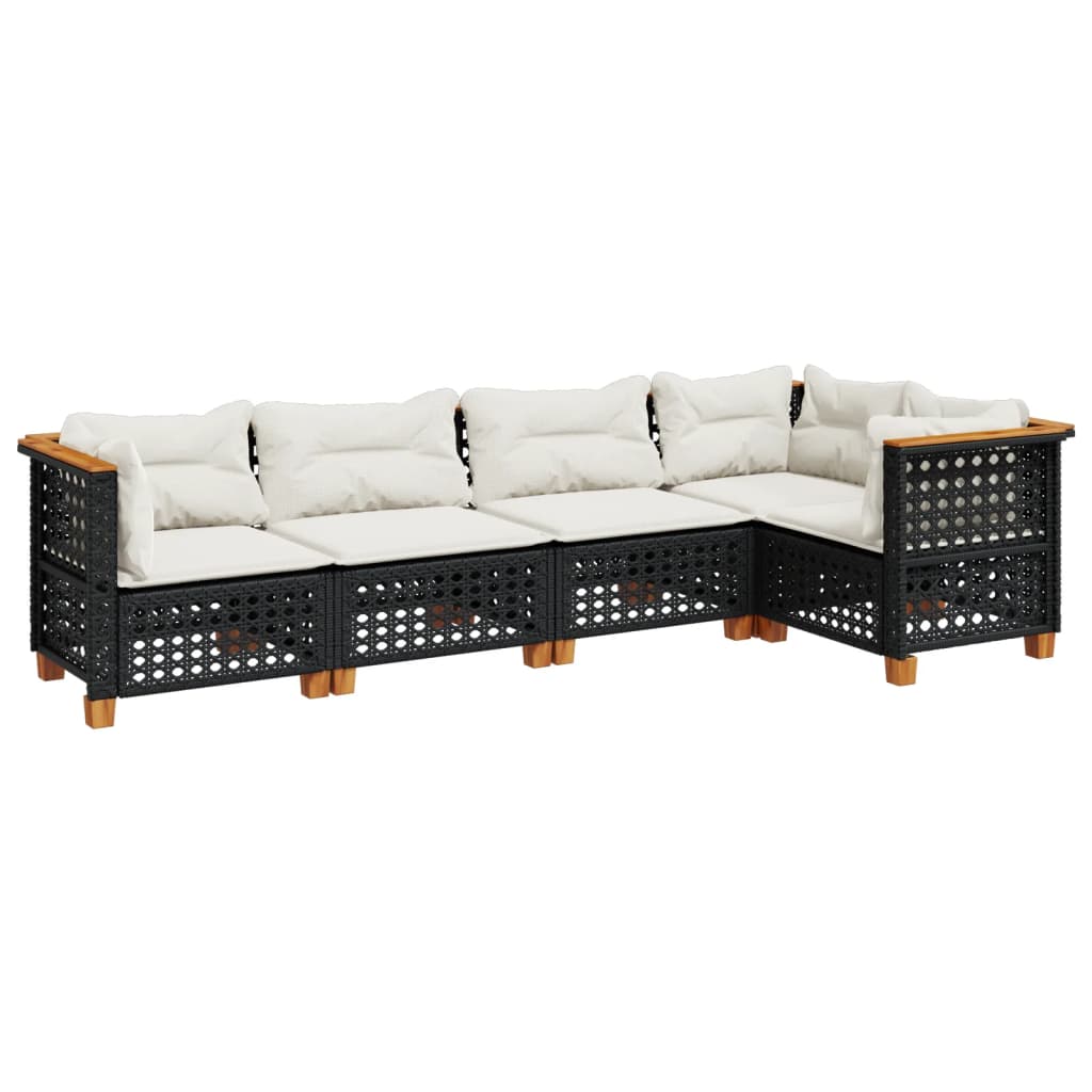 Set Divani da Giardino 5 pz con Cuscini in Polyrattan Nero | homemem39