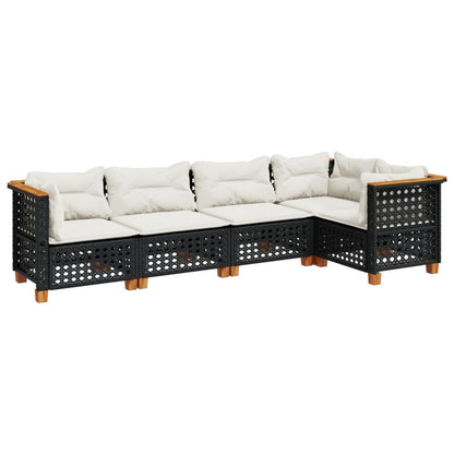 Set Divani da Giardino 5 pz con Cuscini in Polyrattan Nero | homemem39