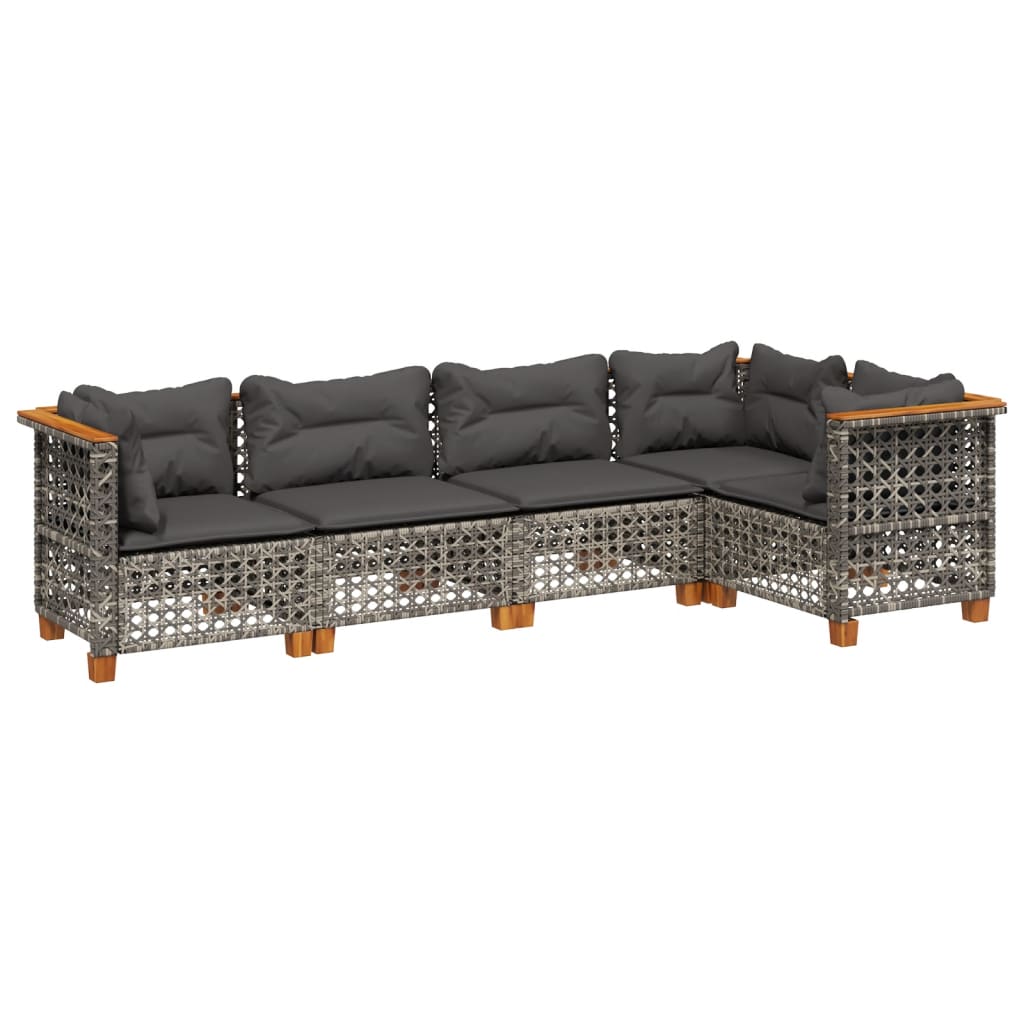 Set Divano da Giardino 5 pz con Cuscini Grigio in Polyrattan | homemem39