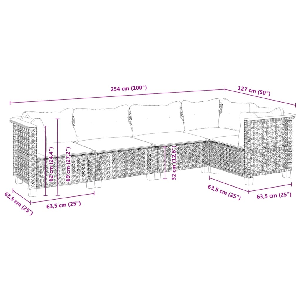 Set Divano da Giardino 5 pz con Cuscini Grigio in Polyrattan | homemem39