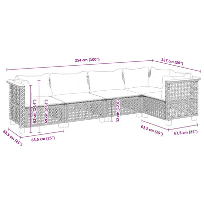 Set Divano da Giardino 5 pz con Cuscini Grigio in Polyrattan | homemem39
