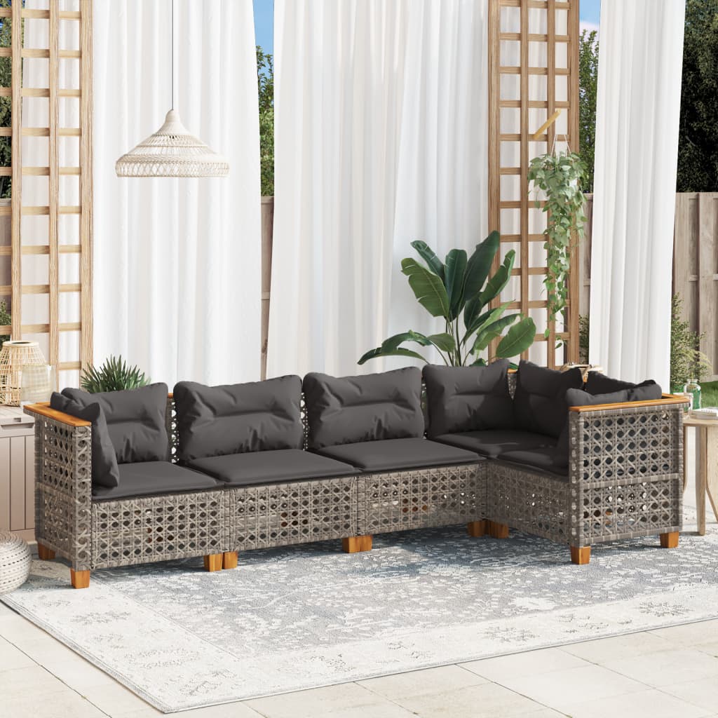 Set Divano da Giardino 5 pz con Cuscini Grigio in Polyrattan - homemem39