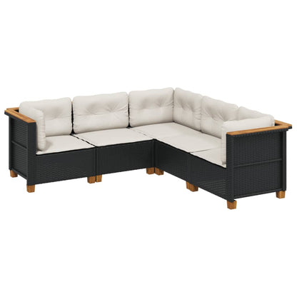 Set Divani da Giardino 5 pz con Cuscini in Polyrattan Nero | homemem39