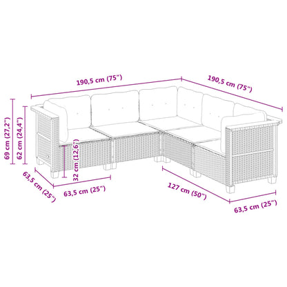 Set Divani da Giardino 5 pz con Cuscini in Polyrattan Nero | homemem39