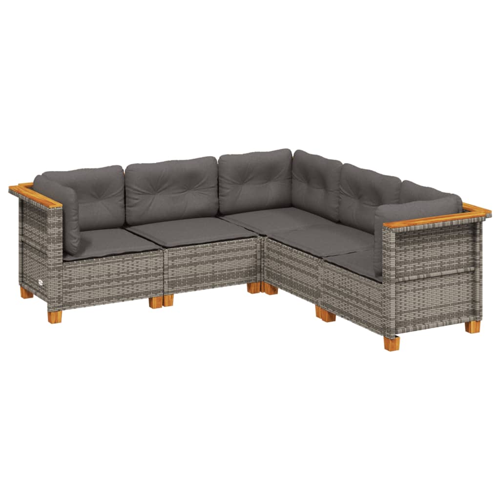 Set Divano da Giardino 5 pz con Cuscini Grigio in Polyrattan | homemem39