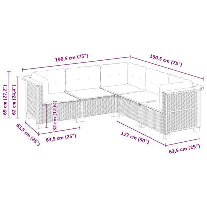 Set Divano da Giardino 5 pz con Cuscini Grigio in Polyrattan | homemem39