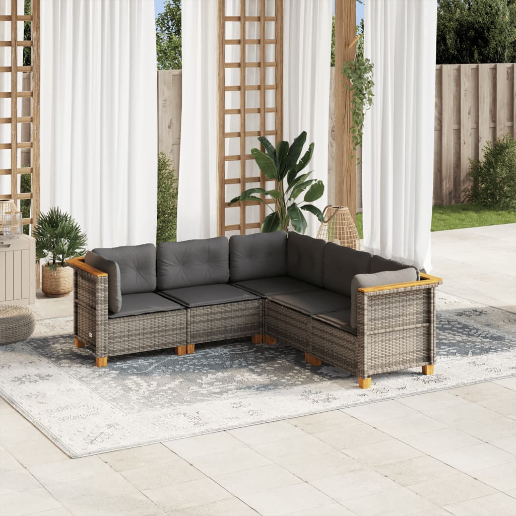 Set Divano da Giardino 5 pz con Cuscini Grigio in Polyrattan | homemem39