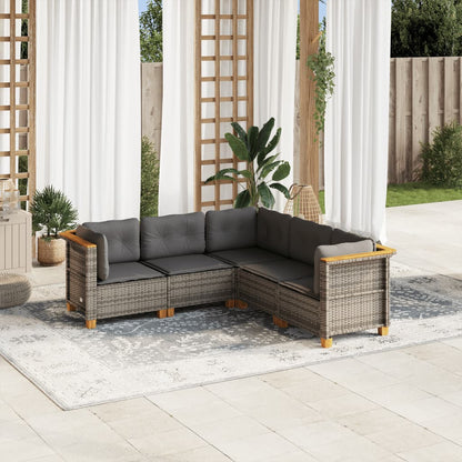 Set Divano da Giardino 5 pz con Cuscini Grigio in Polyrattan | homemem39