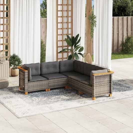 Set Divano da Giardino 5 pz con Cuscini Grigio in Polyrattan - homemem39