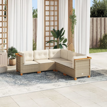 Set Divano da Giardino 5 pz con Cuscini Beige in Polyrattan - homemem39