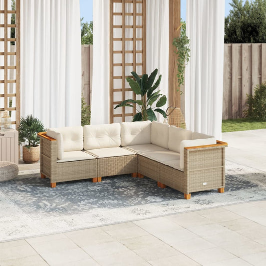 Set Divano da Giardino 5 pz con Cuscini Beige in Polyrattan - homemem39