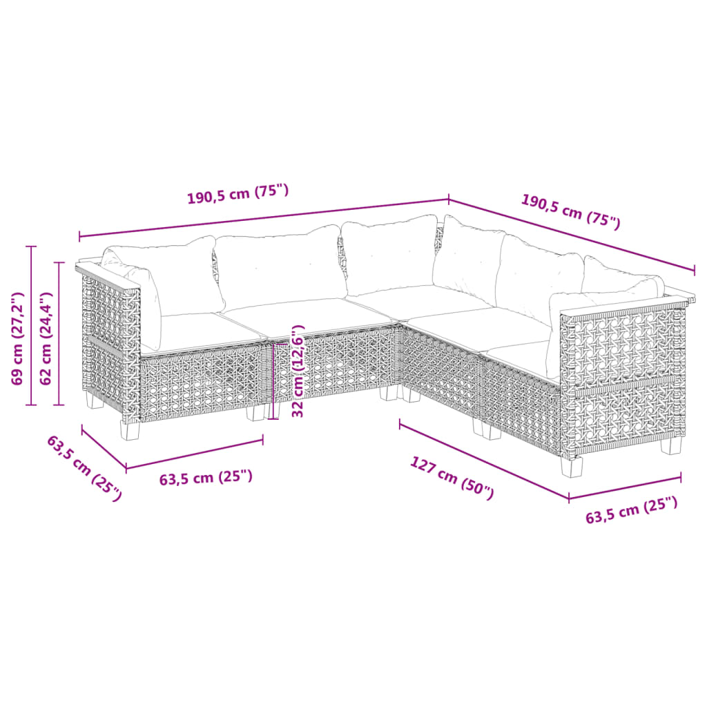 Set Divani da Giardino 5 pz con Cuscini in Polyrattan Nero | homemem39