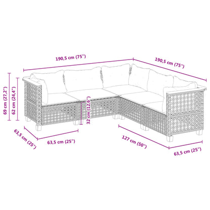 Set Divani da Giardino 5 pz con Cuscini in Polyrattan Nero | homemem39