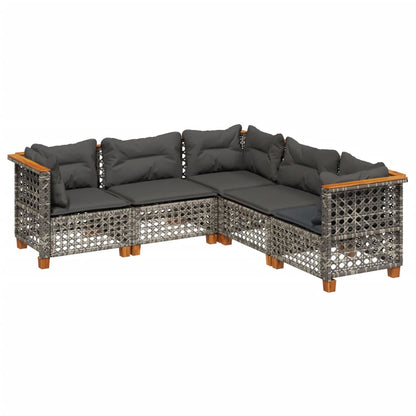 Set Divano da Giardino 5 pz con Cuscini Grigio in Polyrattan